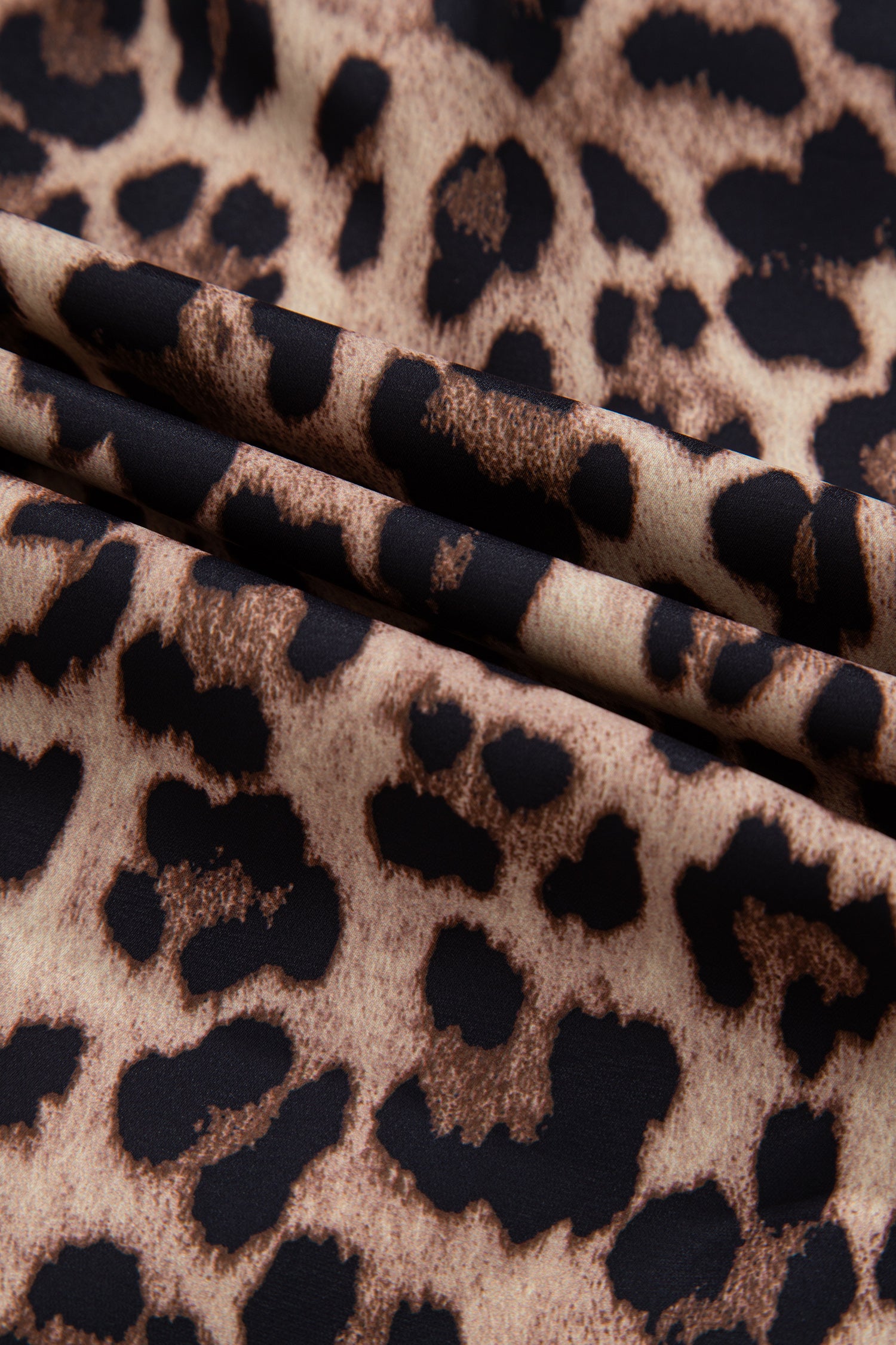 Brown Leopard Print Button Down Lace Trim Short Sleeve Shirt