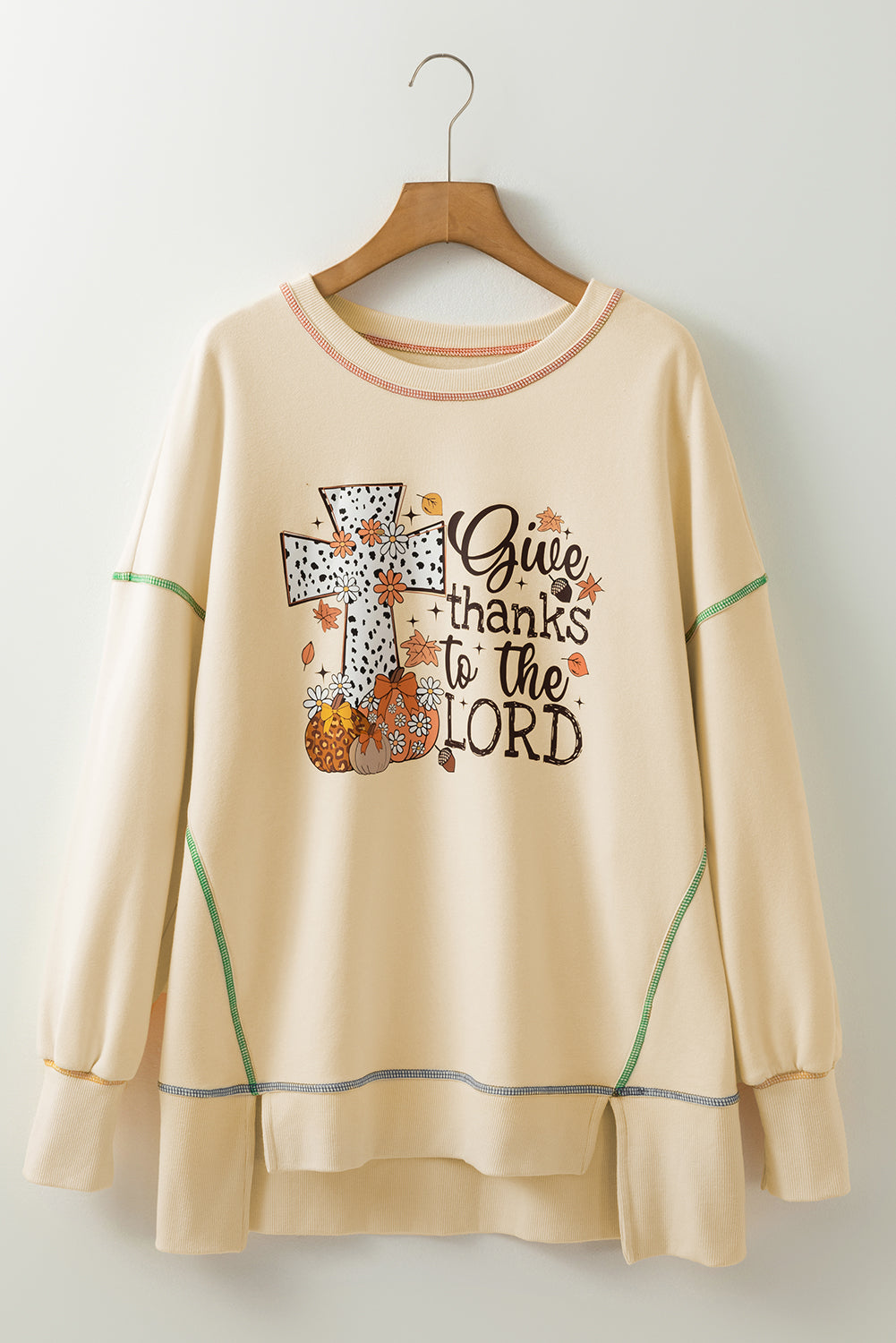 Contrast Stitching Split Baggy Sweatshirt