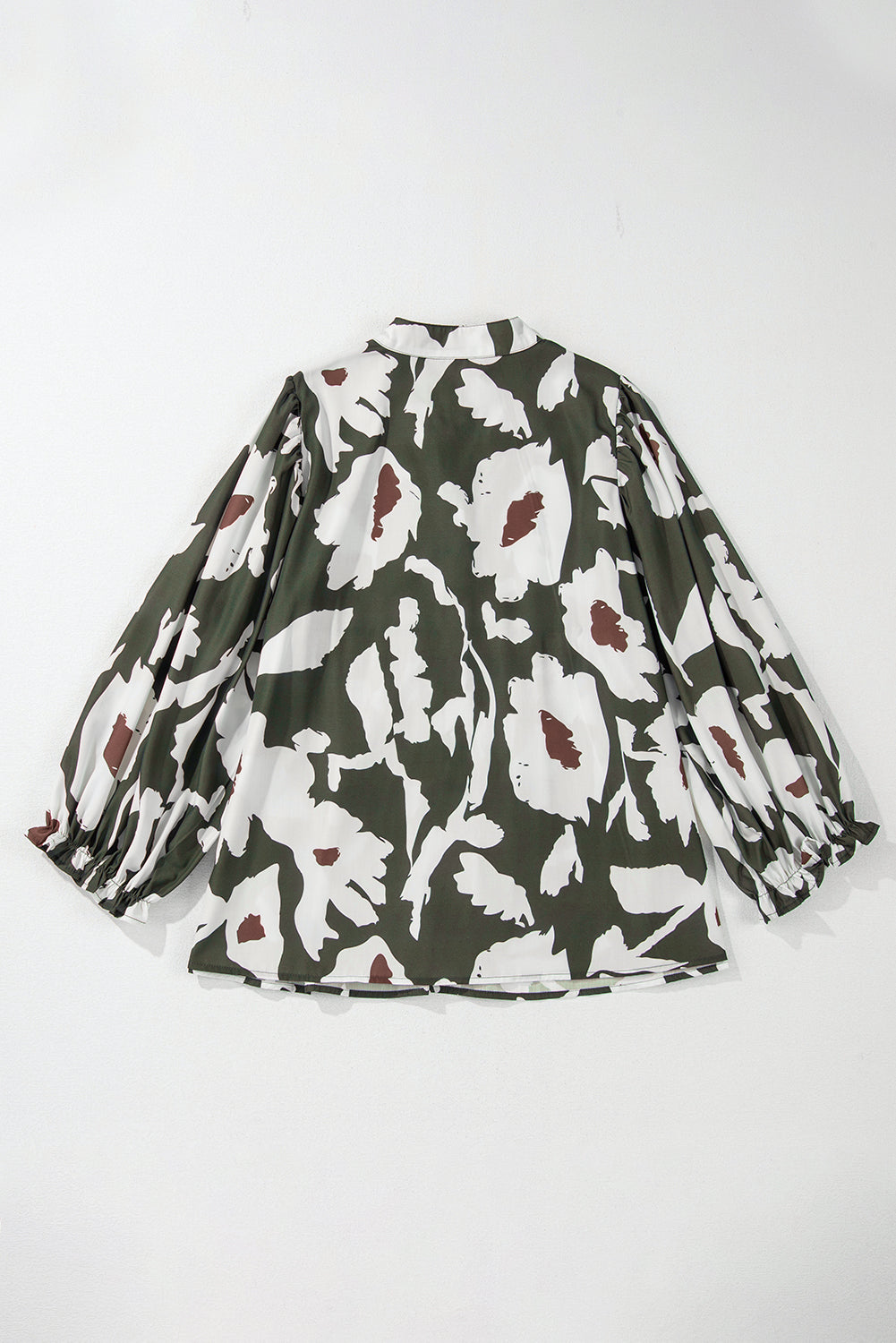 Sail Blue Abstract Floral Print Puff Sleeve Half Button Blouse