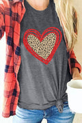 Gray Sequin Leopard Heart Graphic T-shirt