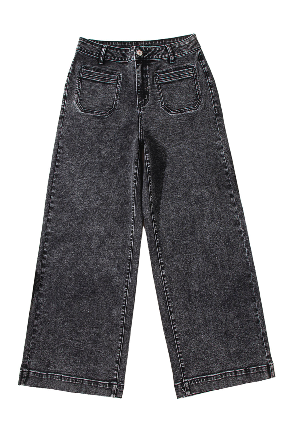 Light Blue Chic Patch Pocket Straight Leg Loose Jeans