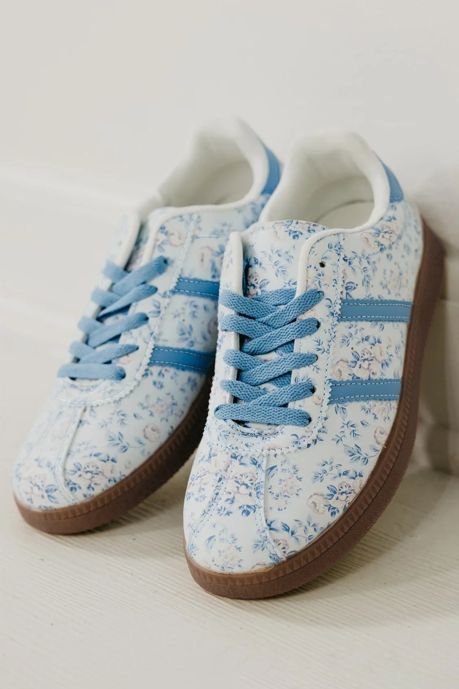 Light Pink Floral Print Lace-up PU Leather Flat Shoes