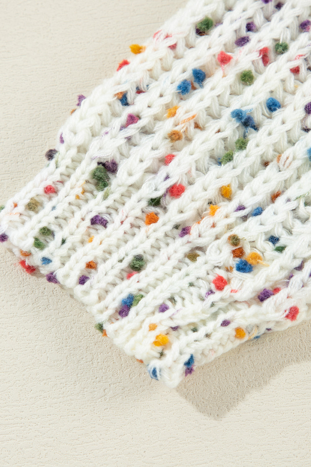 White Confetti Rib Knit Long Sleeve Cardigan