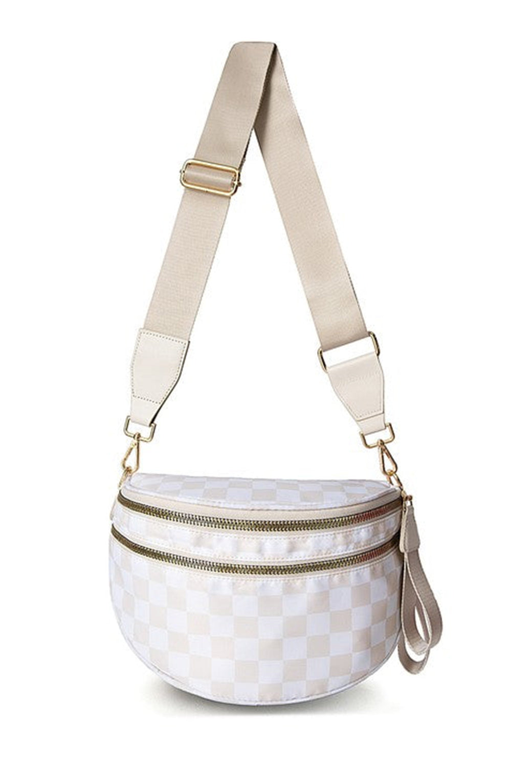 Jungle Green Double Zip Crescent Shape Adjustable Sling Bag