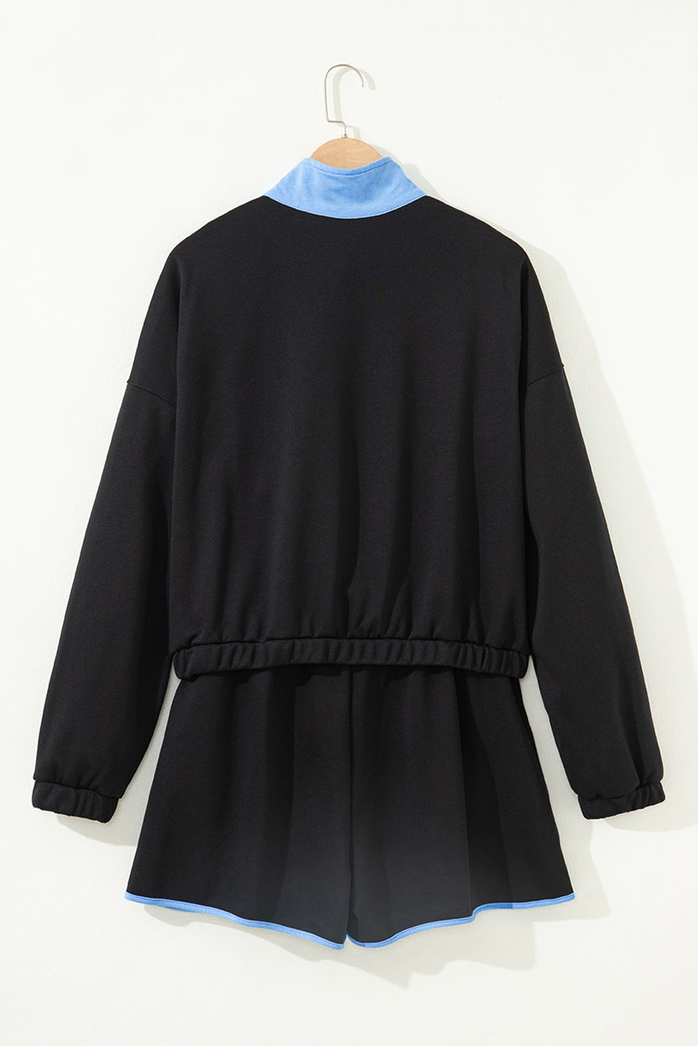 Red Dahlia Color Block Patchwork Half Button Pullover and Shorts 2pcs Outfit