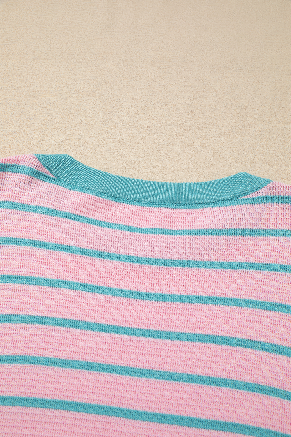 Orange Stripe Trimmed Round Neck Drop Shoulder Loose Sweater