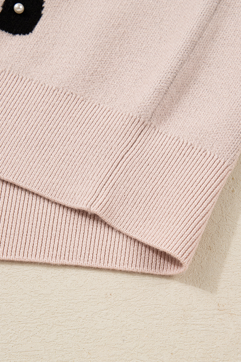 Bright Pink Pearl Embellished Bow Pattern Loose Sweater