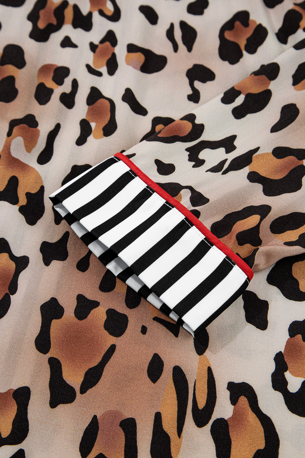 Dearlove Khaki Leopard Print Colorblock Striped Edge Shirt and Pants Pajama Set