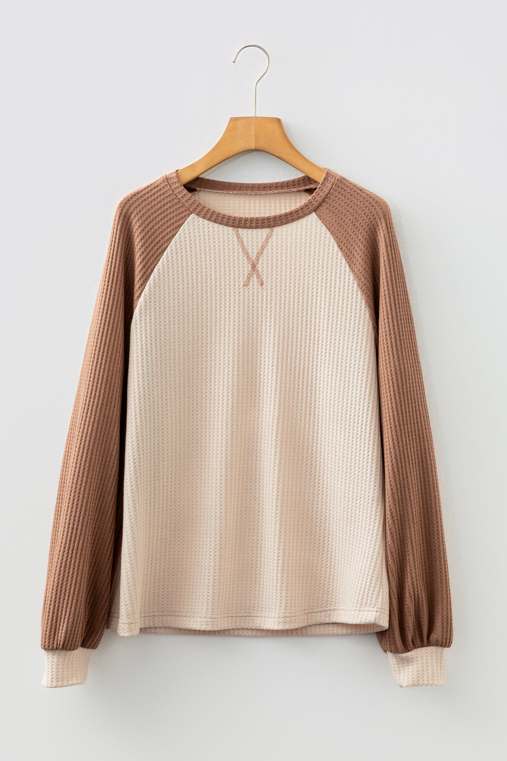Mist Green Plus Size Waffled Color Block Long Sleeve Top