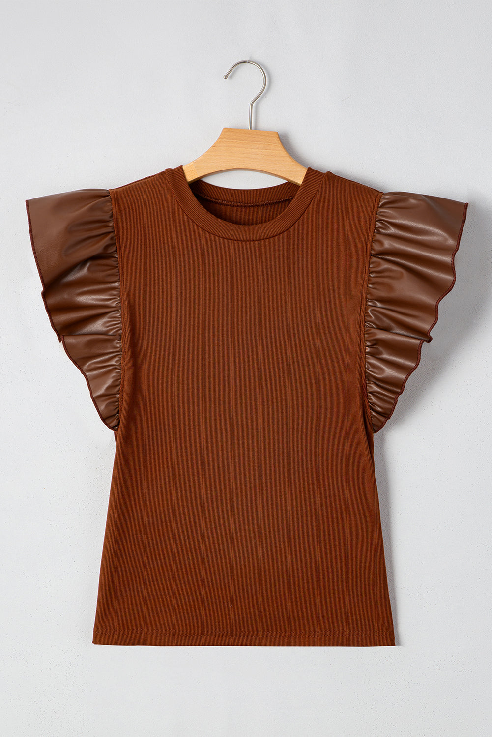 Black GAME DAY Checkered Letter Graphic Leatherette Ruffle Sleeve Top