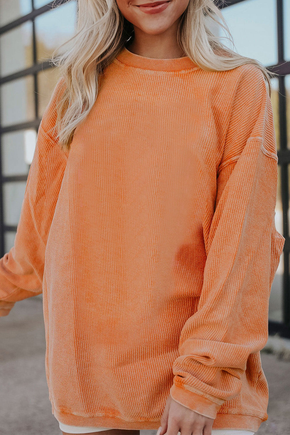 Grass Green Ribbed Corded Oversized Sweatshirt