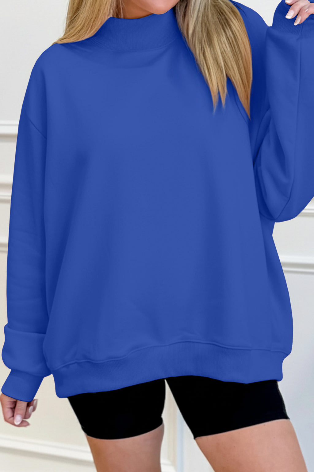 Bright Pink Oversize Blessed Embroidered Mock Neck Sweatshirt