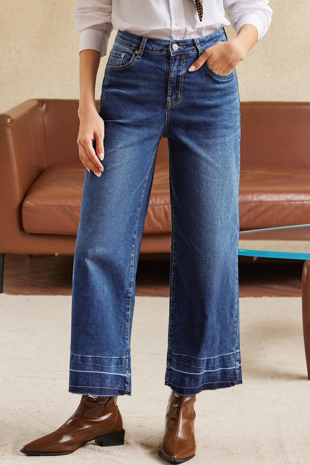Gray Raw Hem Straight Leg Loose High Waist Jeans