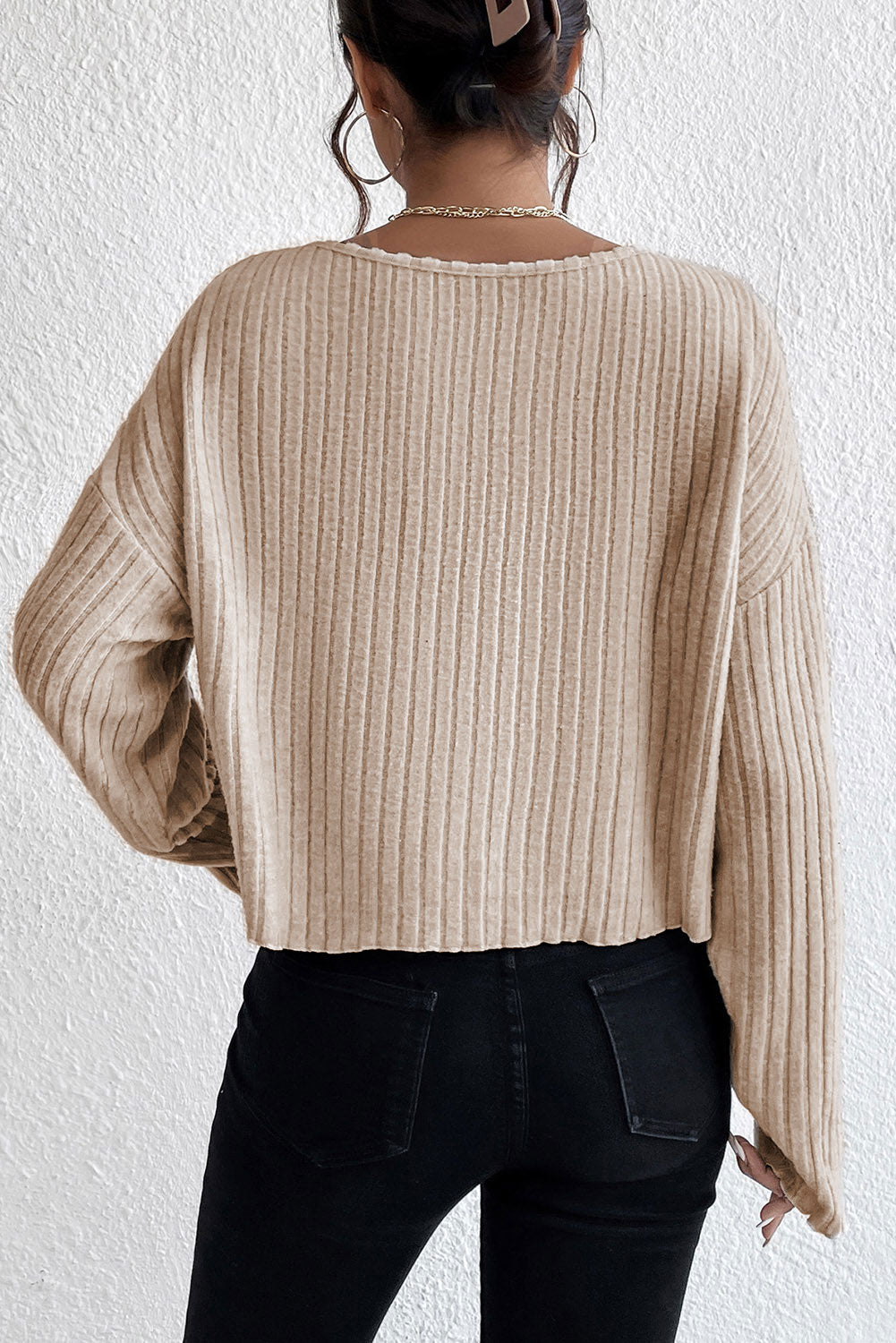Oatmeal Ribbed Keyhole Short Sleeve Wide Leg Jumpsuit
