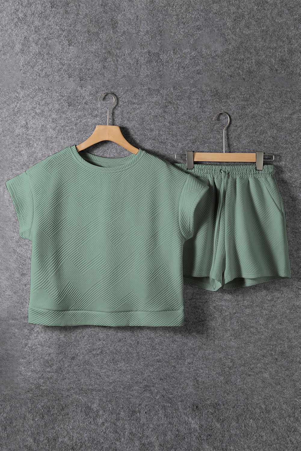 Mineral Blue Textured Short Sleeve Top and Shorts Set