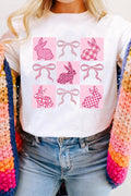 White Bunny Bowknot Graphic Easter Fashion T Shirt