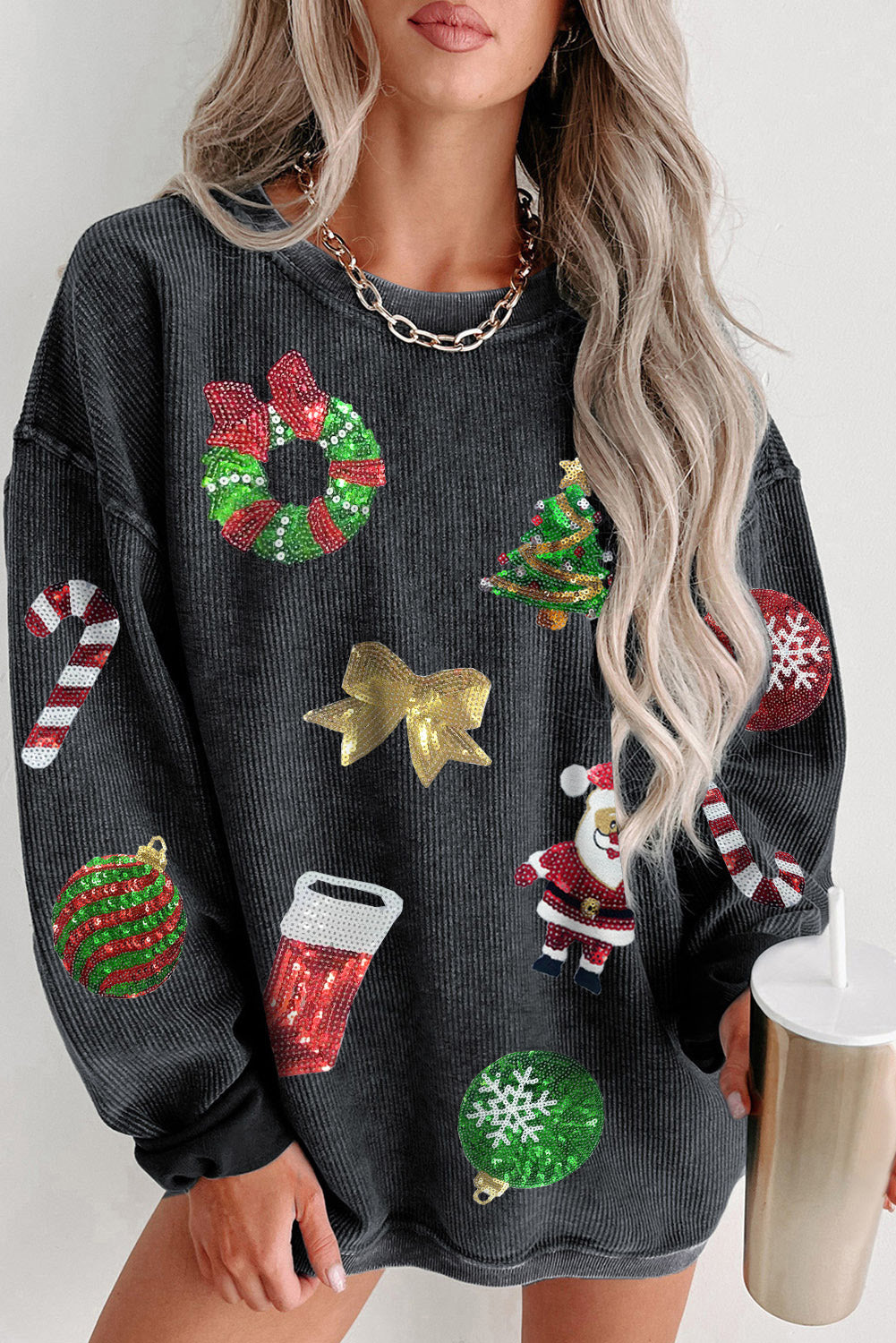 Khaki Give Thanks Pumpkin Graphic Corded Sweatshirt