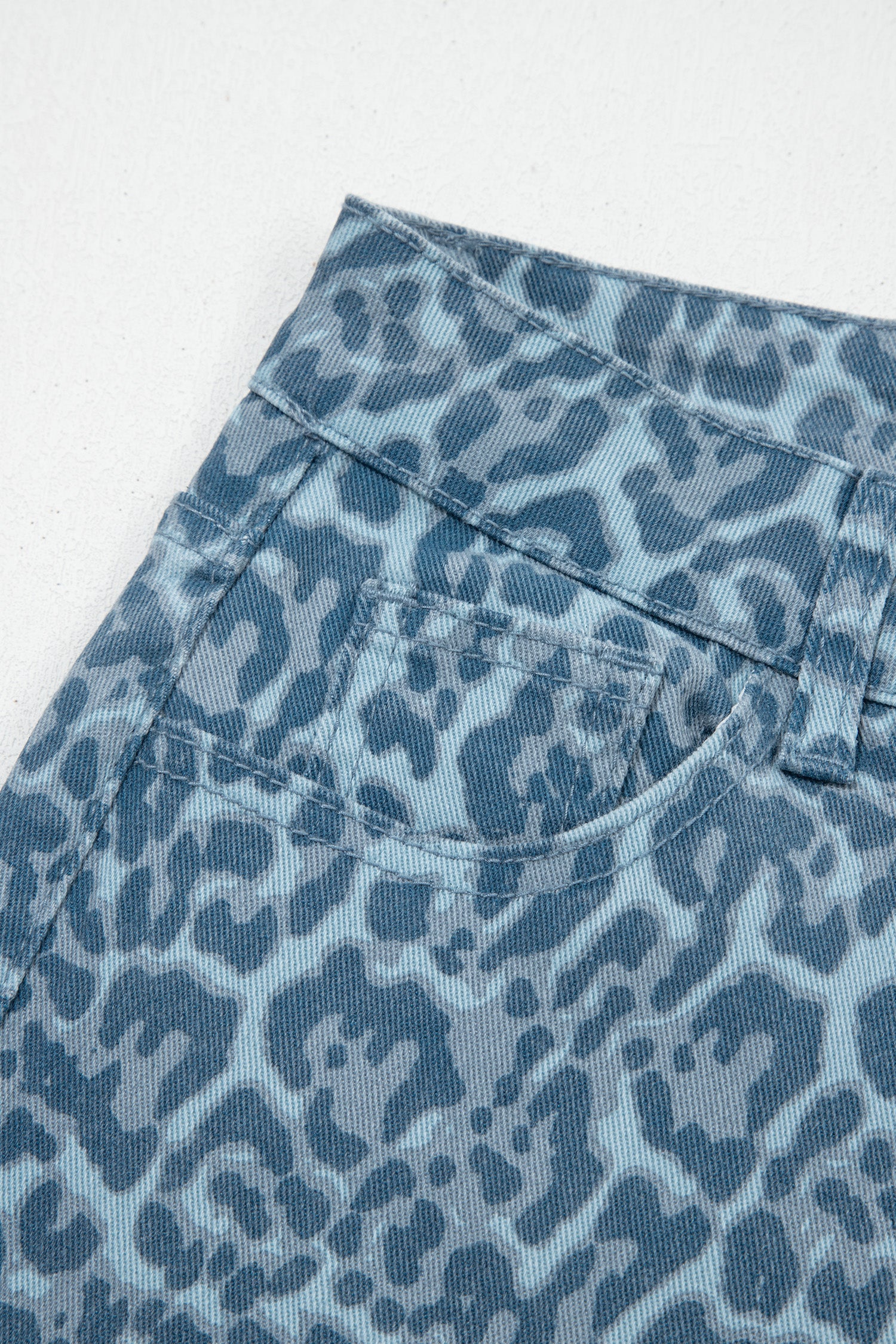Rose Leopard Frayed Edge Wide Leg High Waist Jeans