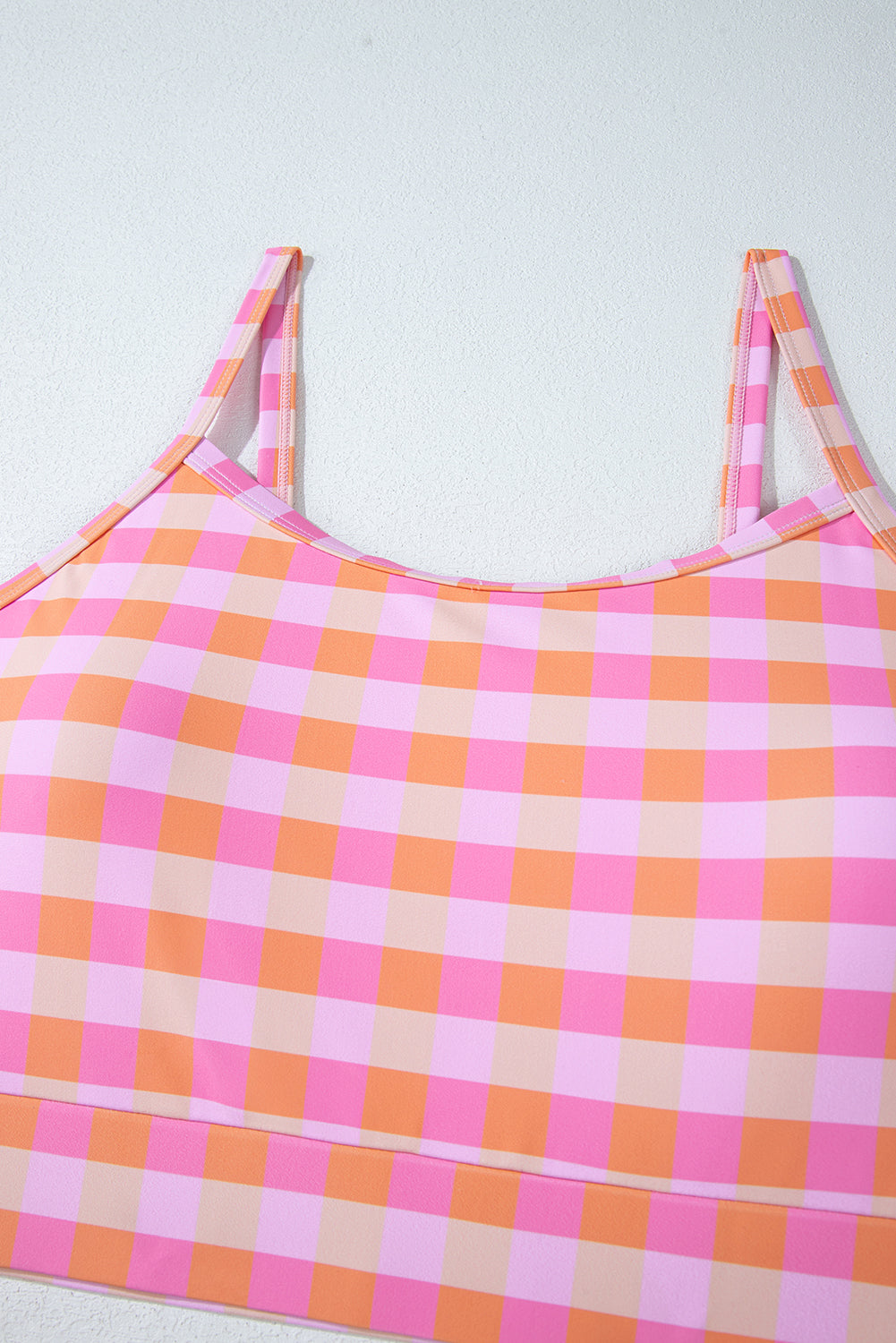 Pink Plus Size Plaid Print High Waist Bikini Set