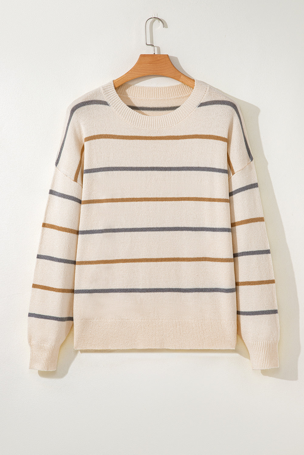 Multicolour Striped Buttoned Front V Neck Drop Shoulder Cardigan Sweater