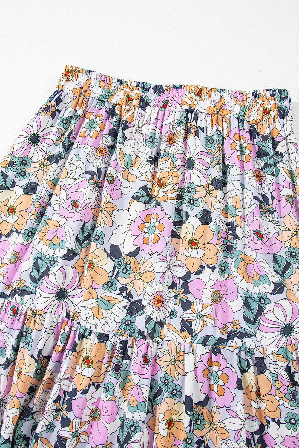 Orange Bohemian Floral Print Tiered Maxi Skirt with Split