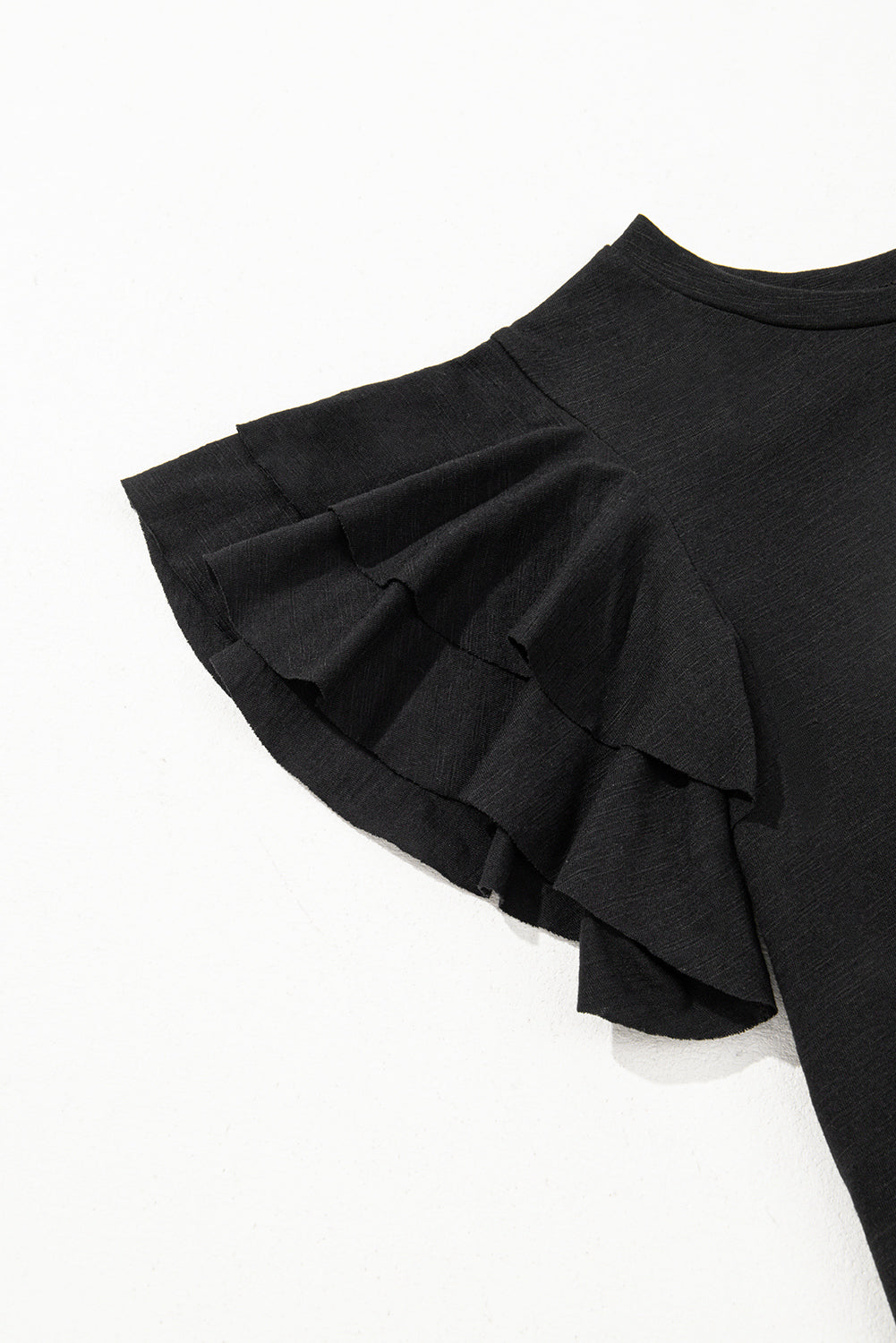 Dark Grey Layered Ruffle Short Sleeve Round Neck Top