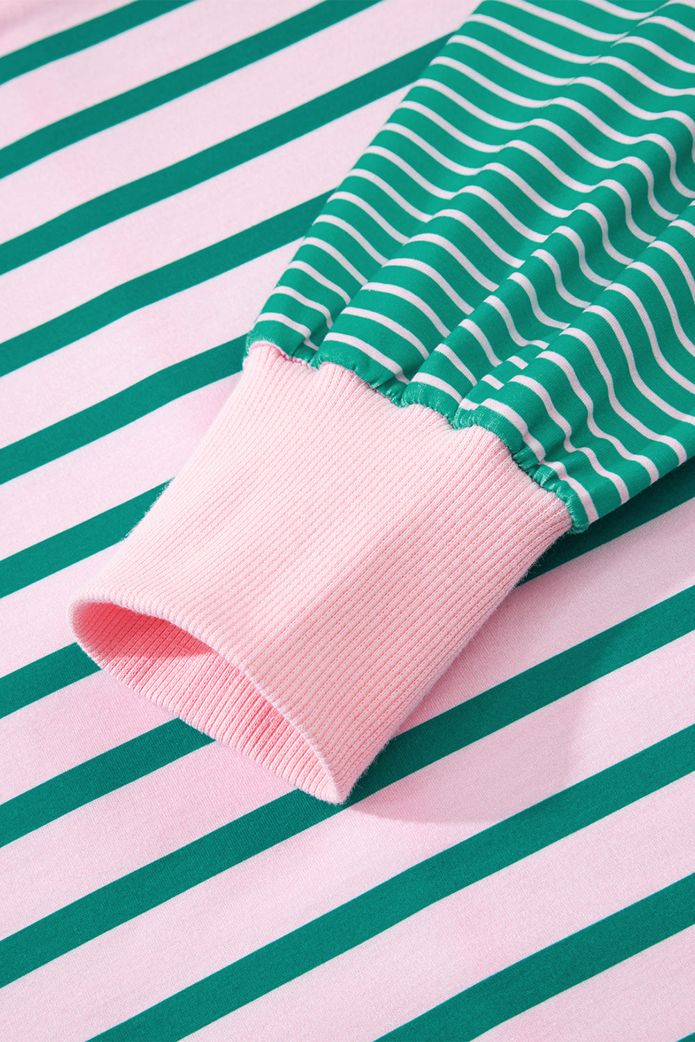 Green Stripe Mix Pattern Color Block Patchwork Side Slit Baggy Sweatshirt