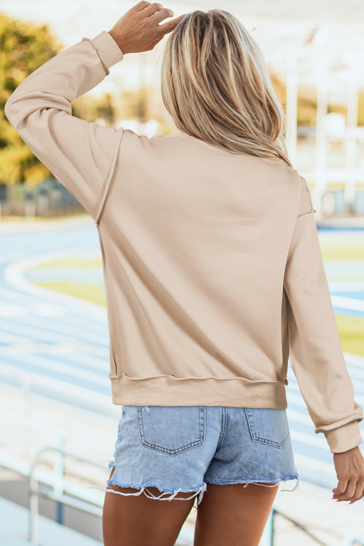 Bright Pink Oversize Blessed Embroidered Mock Neck Sweatshirt