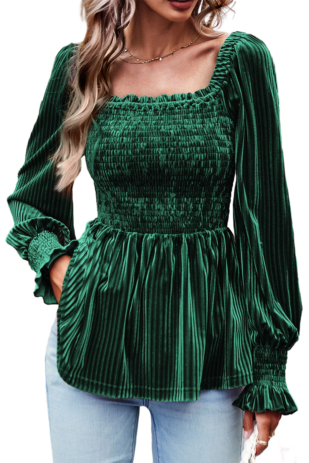 Red Tie Back Square Neck Velvet Babydoll Dress