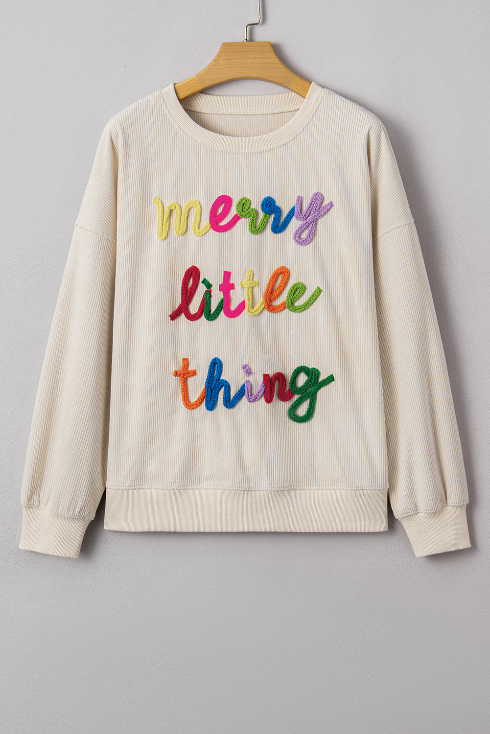 Dark Green merry little thing Corded Letter Graphic Ribbed Loose Sweatshirt