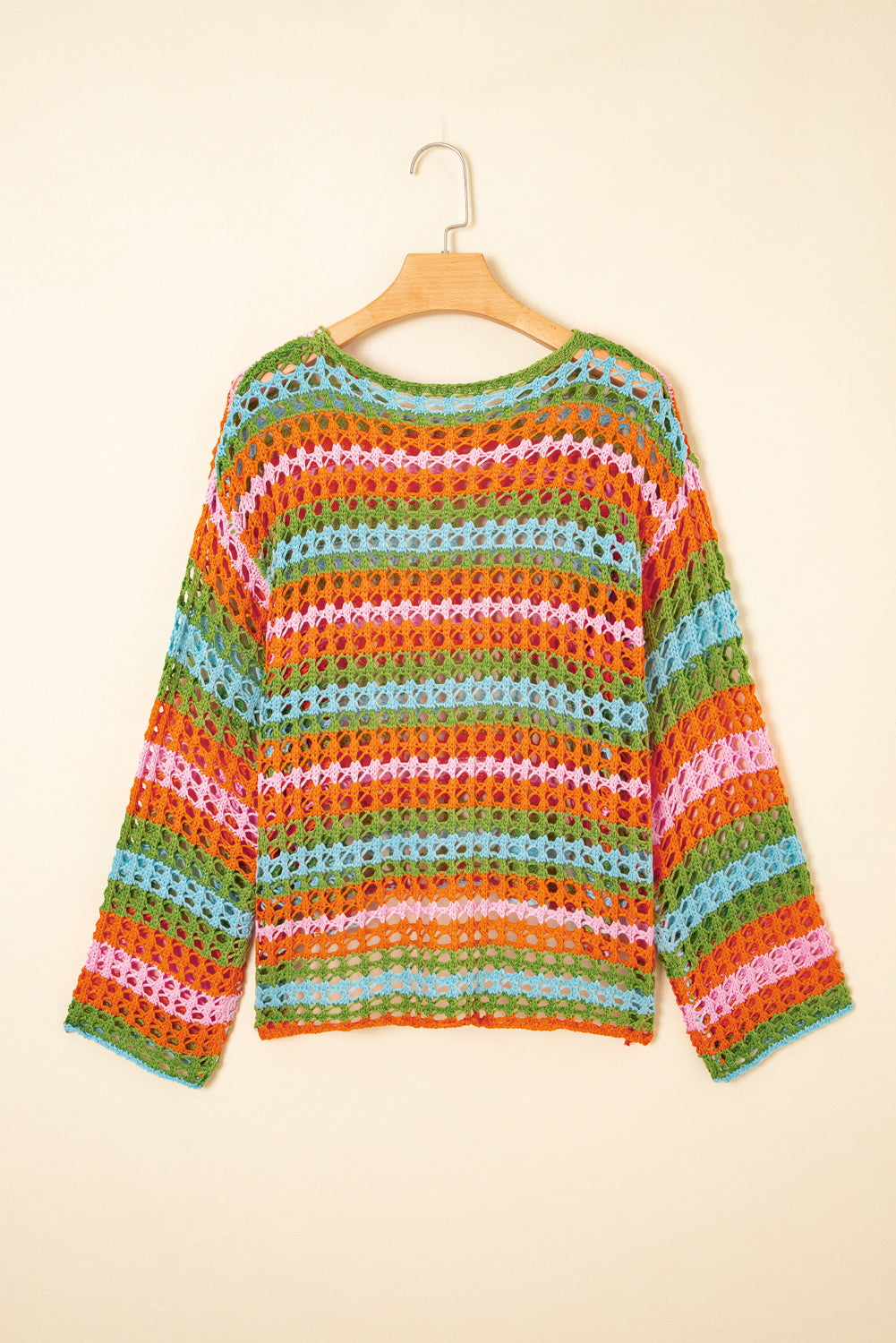 Purple Multi Stripe Open Knit Sweater Beach Cover Up