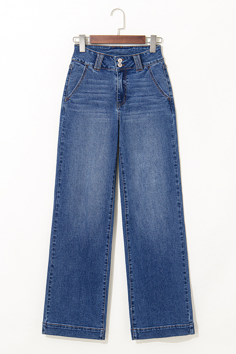 Sky Blue Double Button Zip Fly Straight Leg Jeans