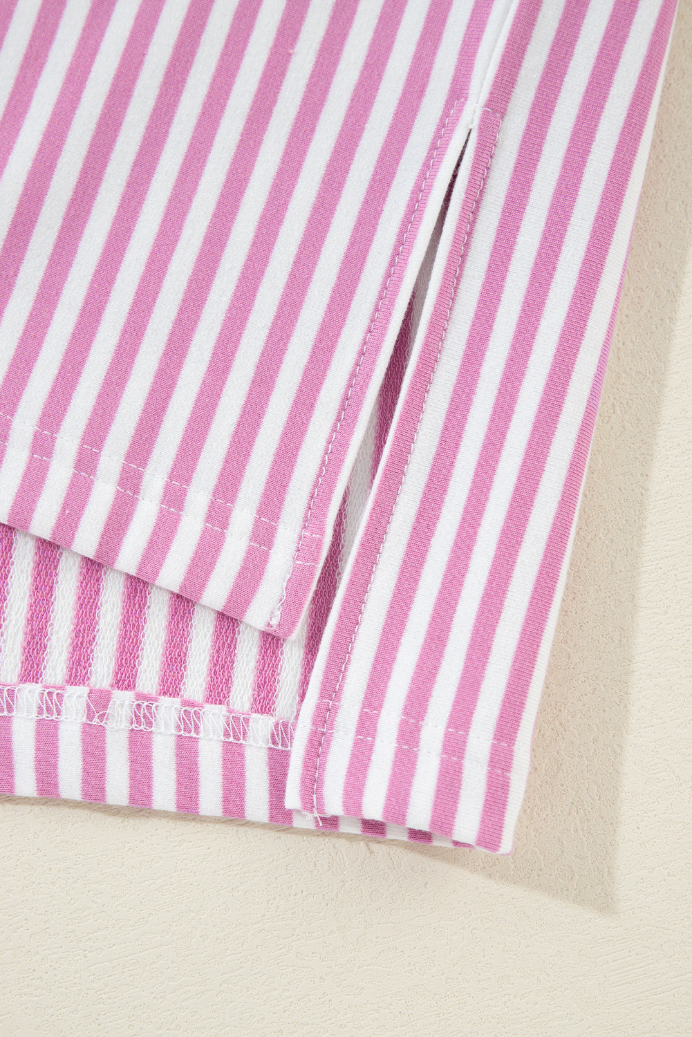 Pink Stripe Patchwork Bracelet Sleeve Plus Size T Shirt