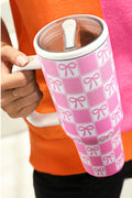 Bonbon Bow Knot Checkered Print Handle Large Tumbler 40OZ