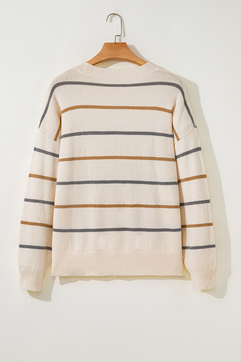Multicolour Striped Buttoned Front V Neck Drop Shoulder Cardigan Sweater
