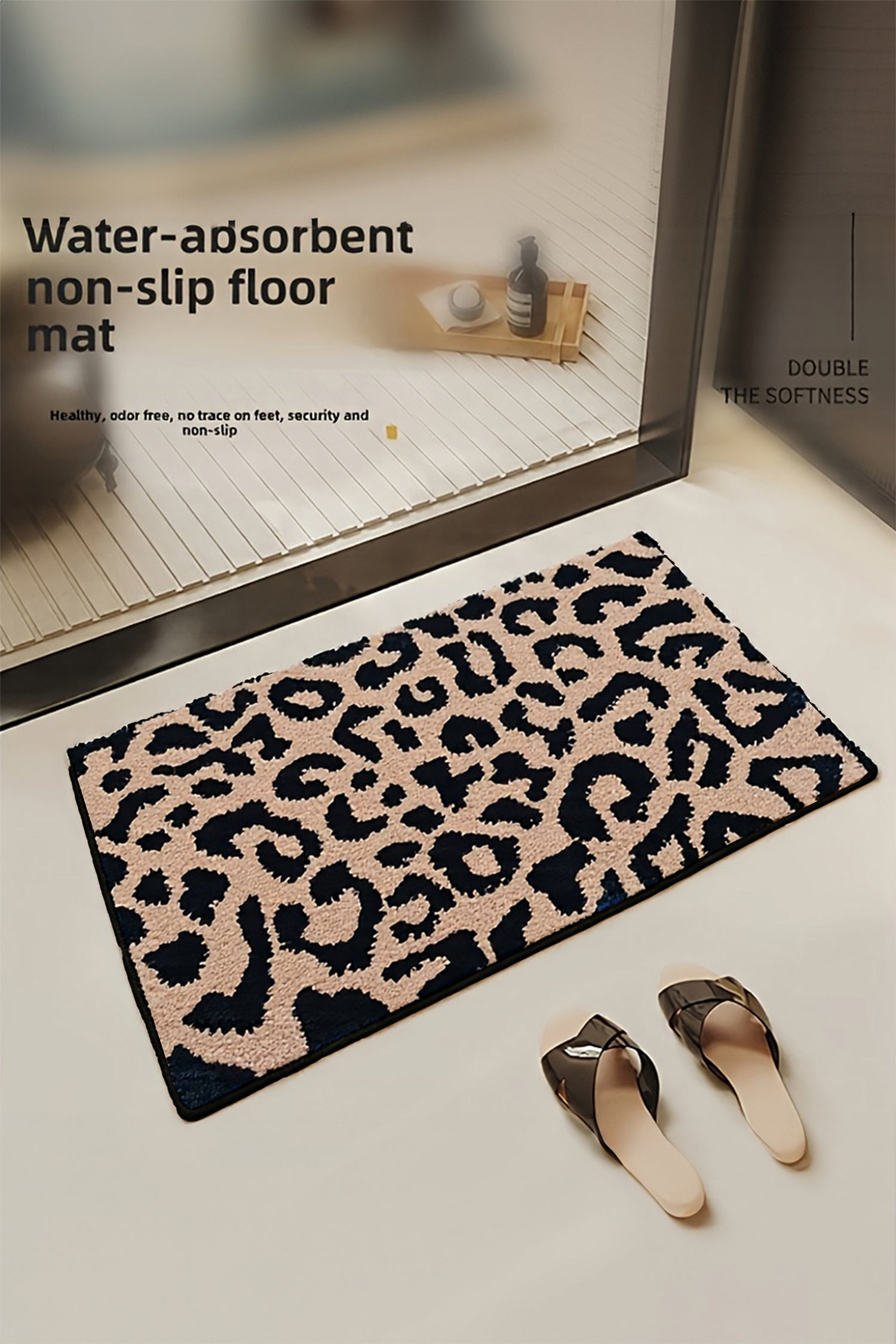 Light French Beige Leopard Faux Cashmere Wool Spinning Entrance Mat
