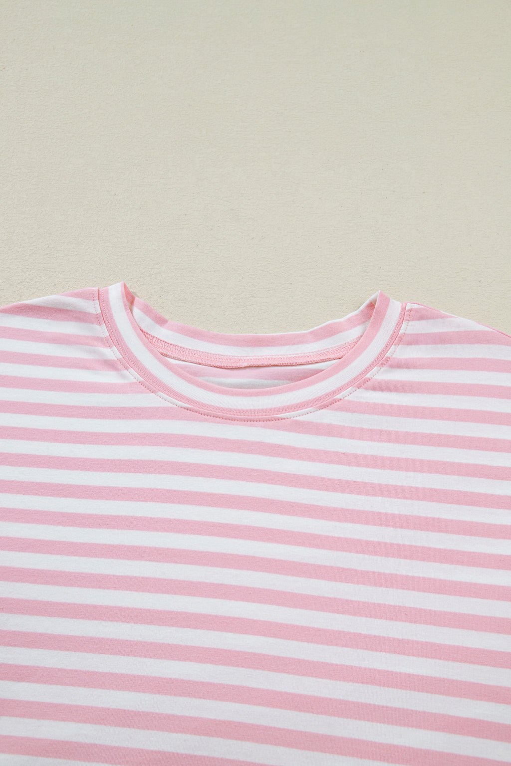 Rose Stripe Drop Shoulder Round Neck Top and Buttoned Straight Pants Two Piece Set