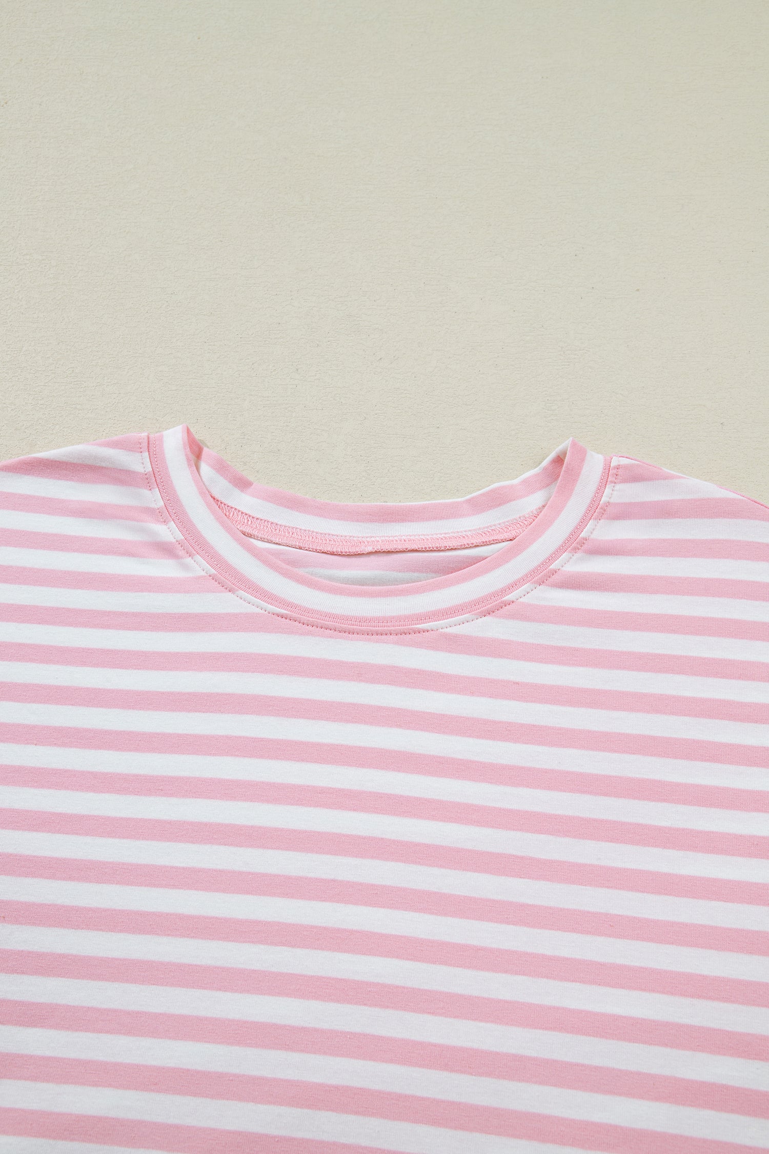 Rose Stripe Drop Shoulder Round Neck Top and Buttoned Straight Pants Two Piece Set
