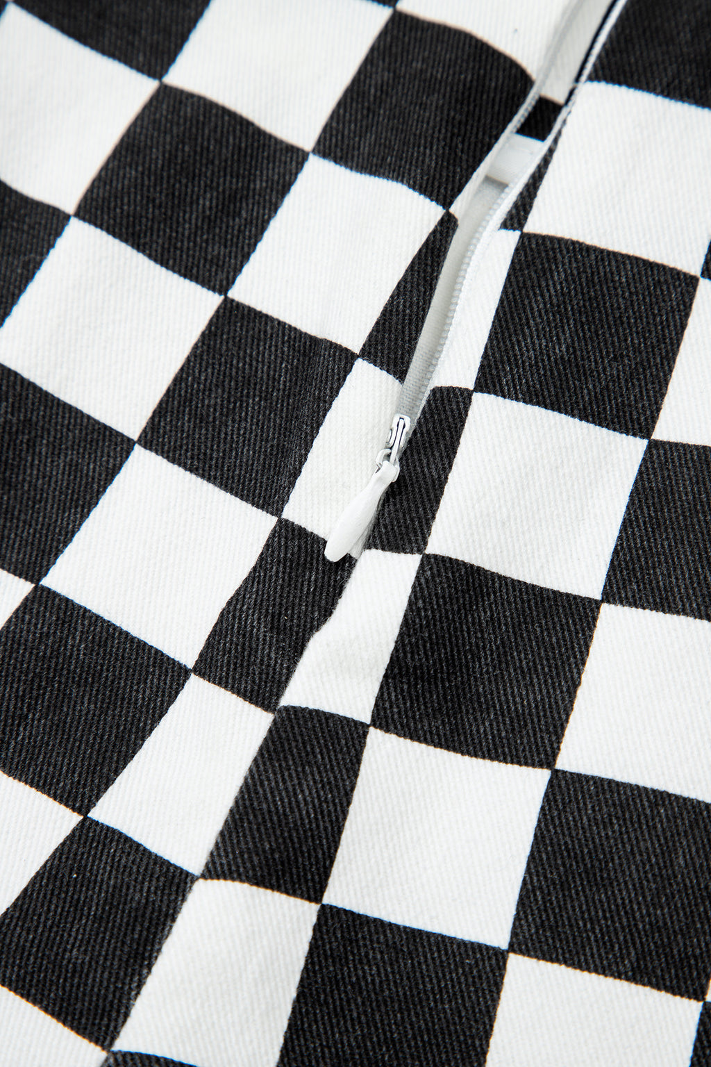Black Checkered Print Overlap Denim Shorts