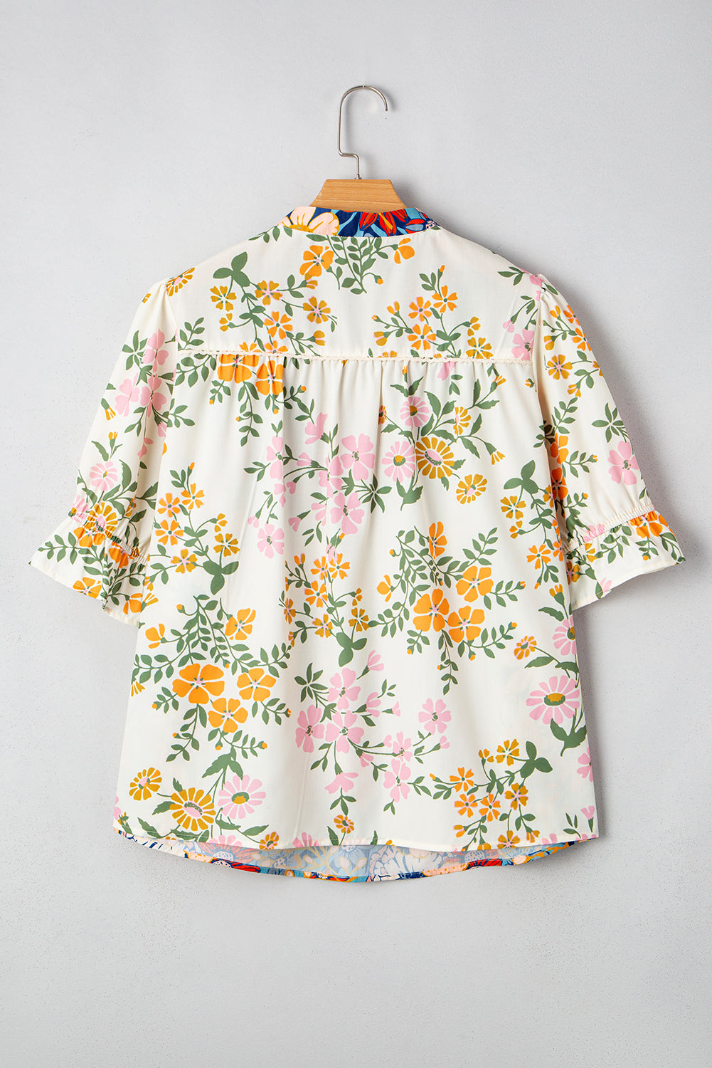 Multicolour Crochet V Neck Half Sleeve Boho Floral Blouse