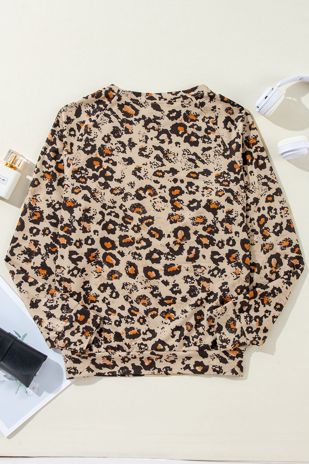 Brown Bleached Halloween Pumpkin Leopard Print Sweatshirt