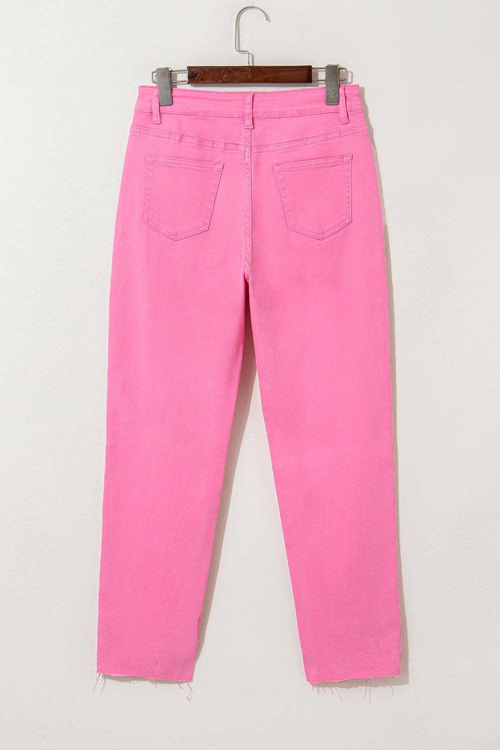 Pink Star Shape Patchwork Mid Waist Straight Leg Jeans