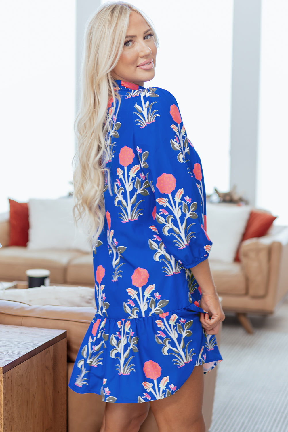 White Floral Puff Short Sleeve V Neck High Waist Maxi Dress