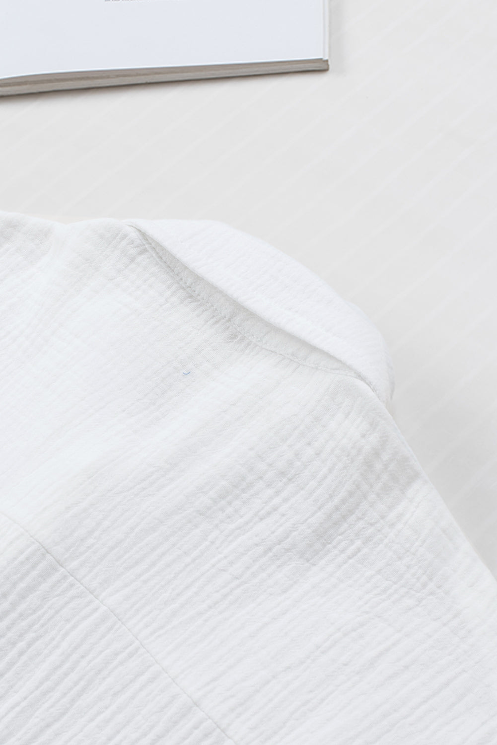 White Textured Cotton Gauze Single Chest Pocket 3 4 Sleeve Oversize Shirt