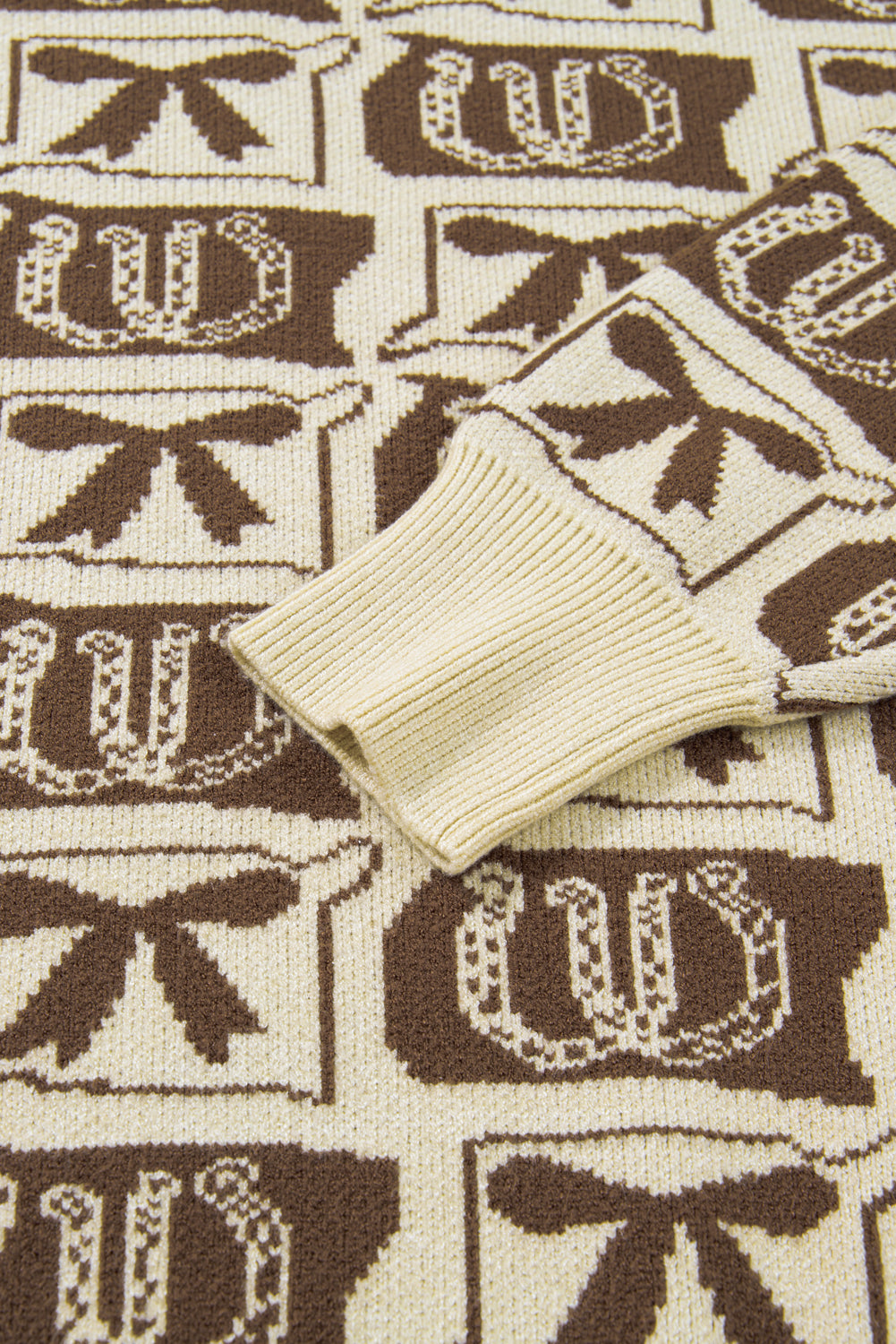 Brown Bows & Horseshoes Pattern Western Fashion Print Sweater