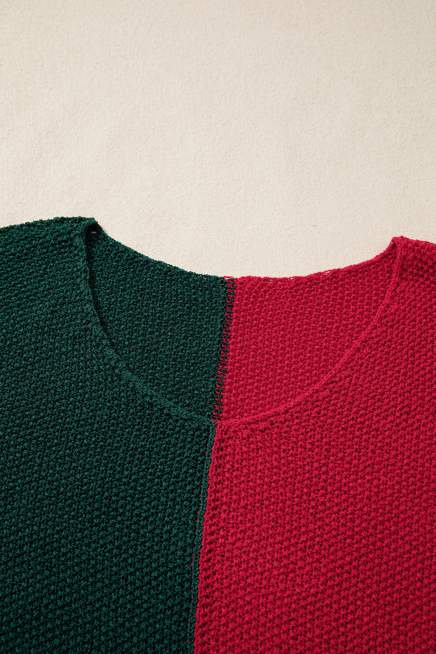 Black Color Block Knit V Neck Loose Sweater