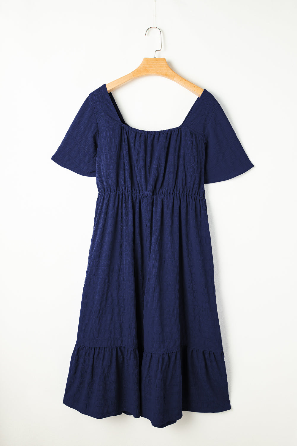 Red Plus Size Short Sleeve Lace-up High Waist Midi Dress