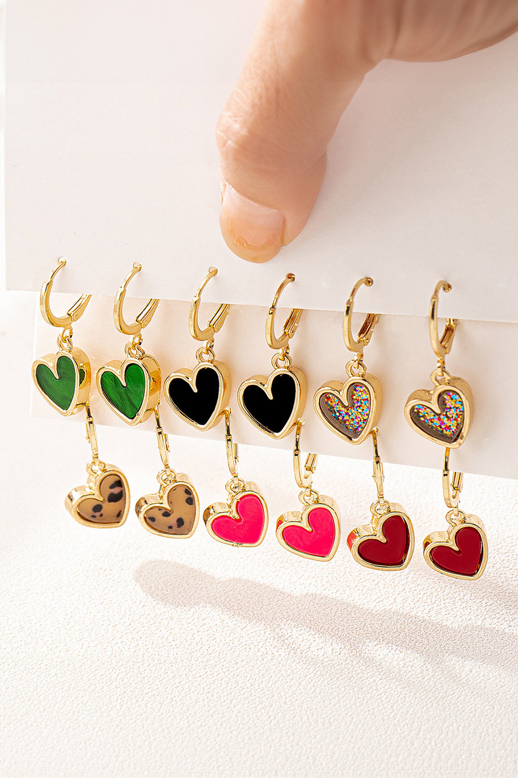 Gold Retro Hoop 3 Pairs Heart Shape Dangle Earrings