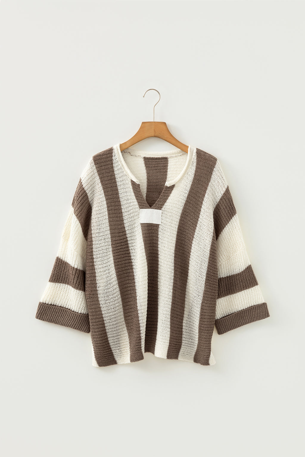 Red Stripe Colorblock V Neck Bracelet Sleeve Sweater