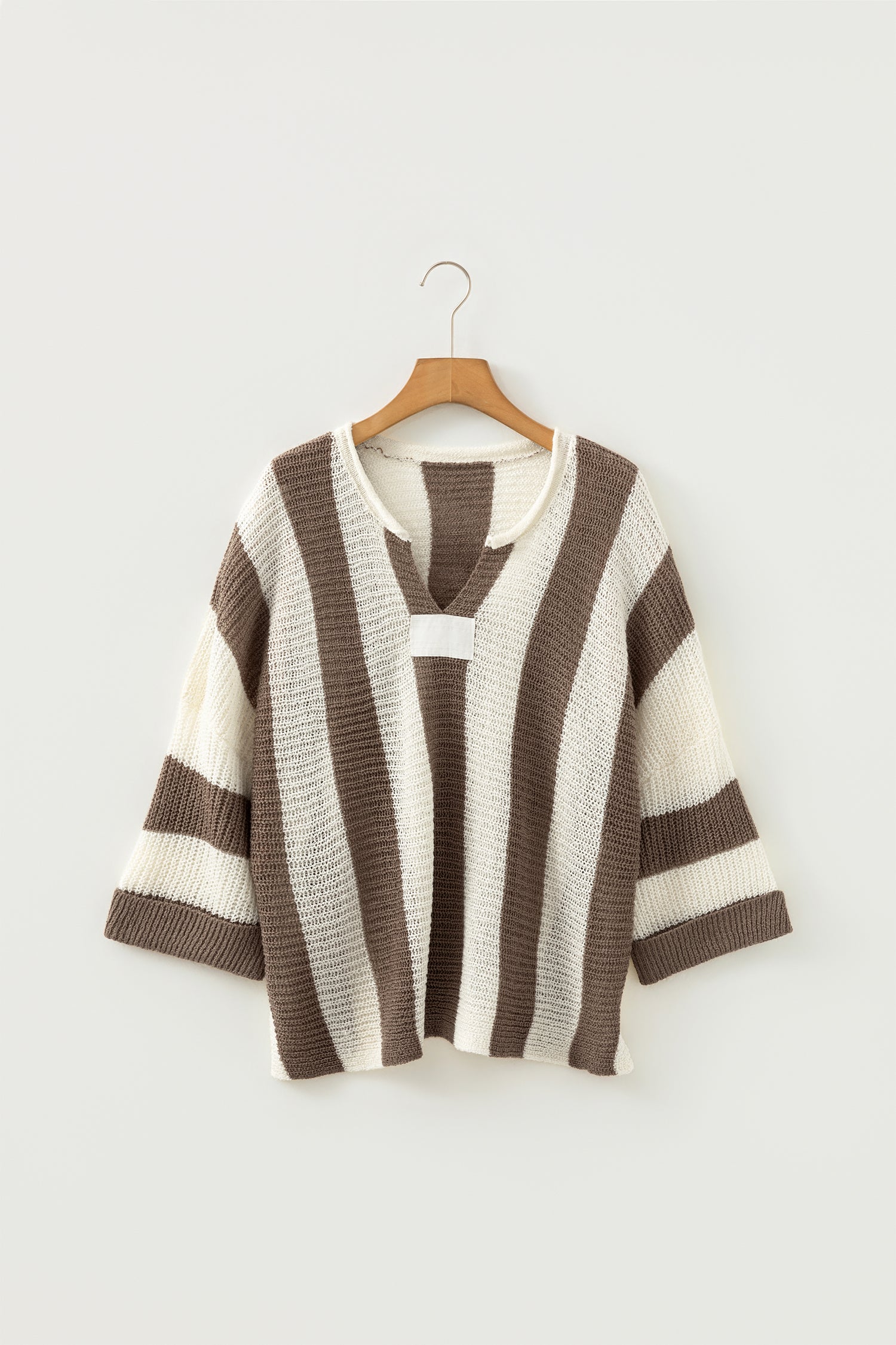 Red Stripe Colorblock V Neck Bracelet Sleeve Sweater